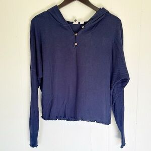 ROXY Navy Blue Hooded Button Top Medium